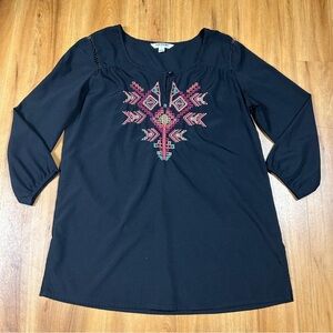 Tantrums Black Graphic 3/4 Sleeve‎ Blouse